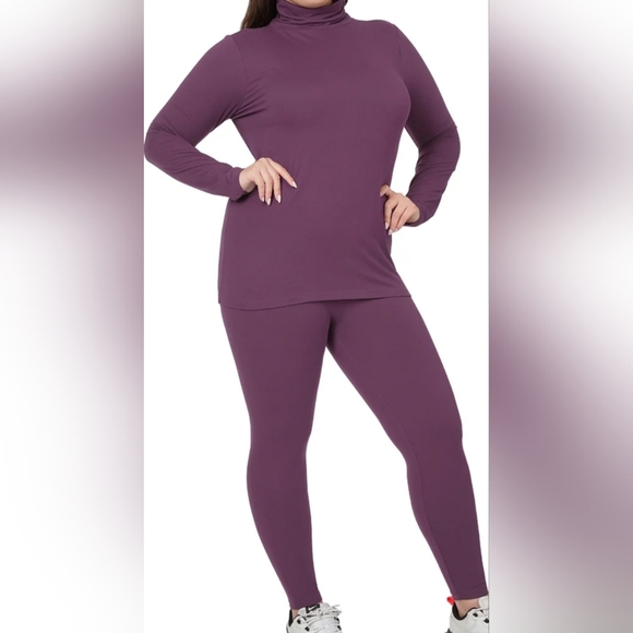 Zenana 2 Pc Premium Mock Neck Microfiber Top with Leggings -  Lounge Set - Picture 4 of 4